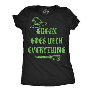 Womens Funny T Shirts Green Goes With Everything Sarcastic Halloween Graphic